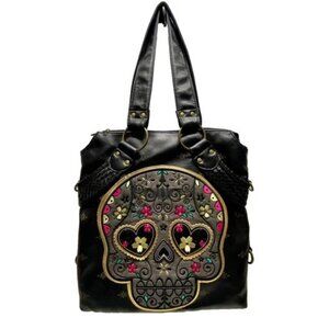 Loungefly Sugar Skull Shoulder Bag Day Of Dead Embroidered Faux Leather Rare GUC